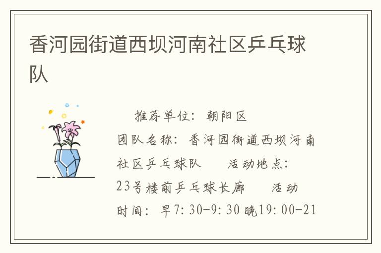 香河園街道西壩河南社區(qū)乒乓球隊