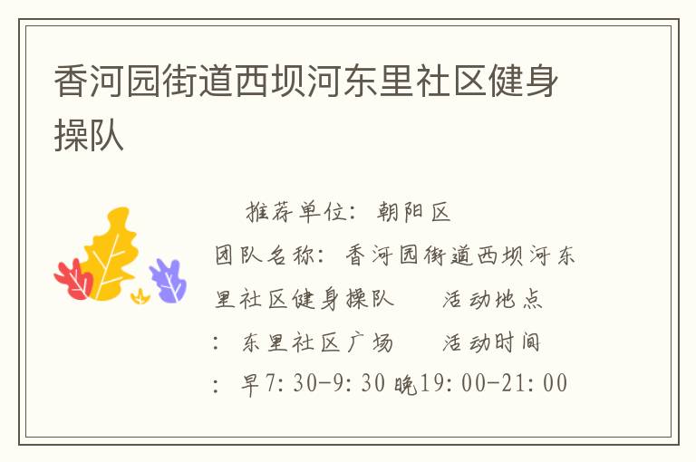 香河園街道西壩河?xùn)|里社區(qū)健身操隊(duì)