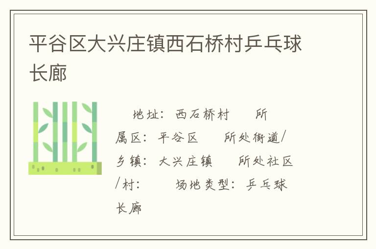 平谷區(qū)大興莊鎮(zhèn)西石橋村乒乓球長(zhǎng)廊