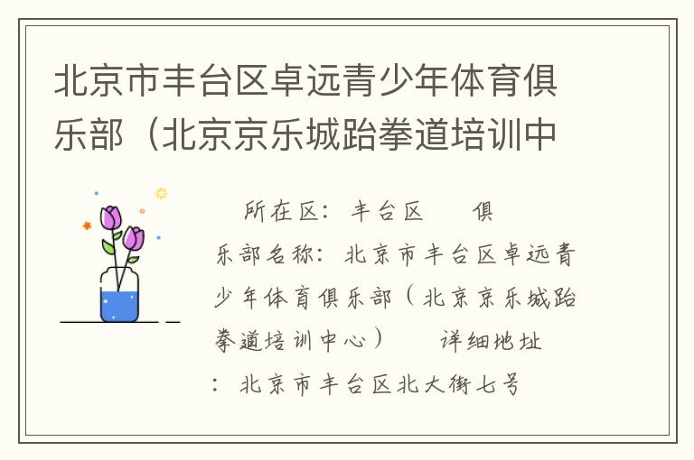 北京市豐臺區(qū)卓遠青少年體育俱樂部（北京京樂城跆拳道培訓中心）