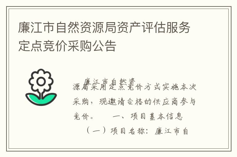 廉江市自然資源局資產(chǎn)評估服務(wù)定點(diǎn)競價采購公告