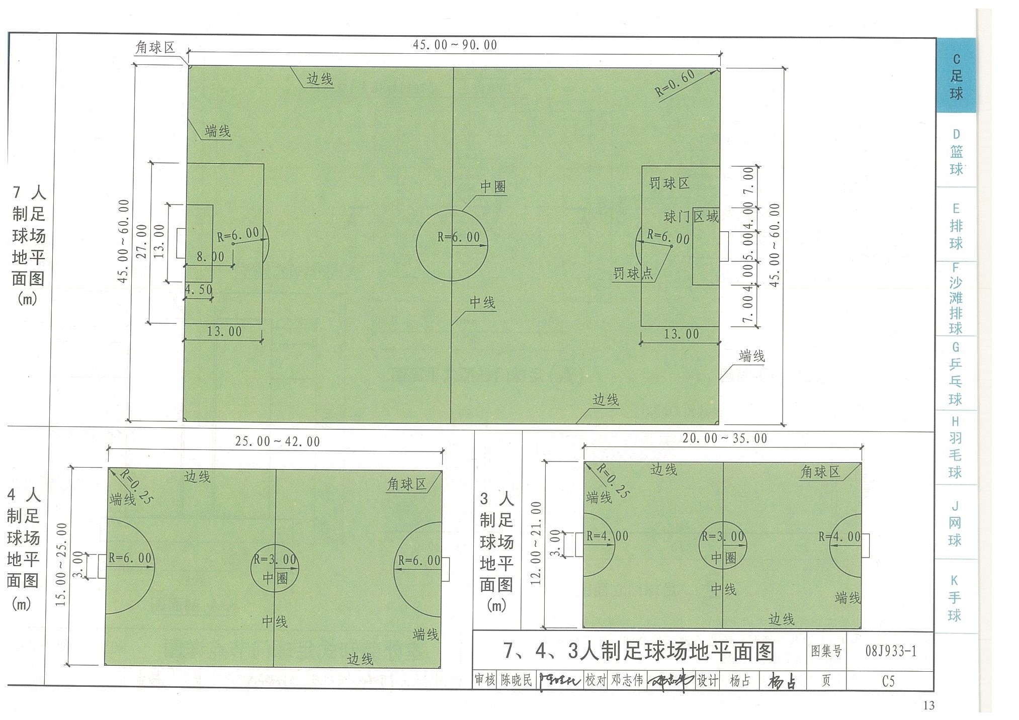 7、4、3人制足球場地平面圖-國家建筑標(biāo)準(zhǔn)設(shè)計(jì)圖集08J933-1