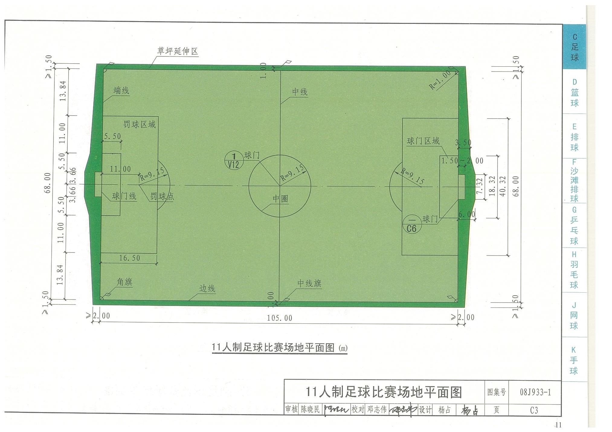 11人制足球比賽場地平面圖-國家建筑標準設(shè)計圖集08J933-1 11人制足球比賽場地平面圖-國家建筑標準設(shè)計圖集08J933-1