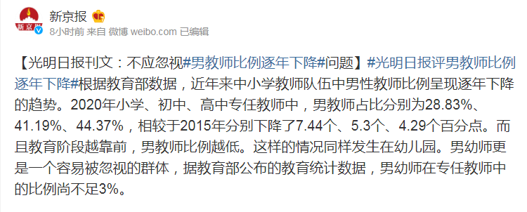 教師行業(yè)“陰盛陽(yáng)衰”，男教師比例逐年下降，鐵飯碗為何不香了？